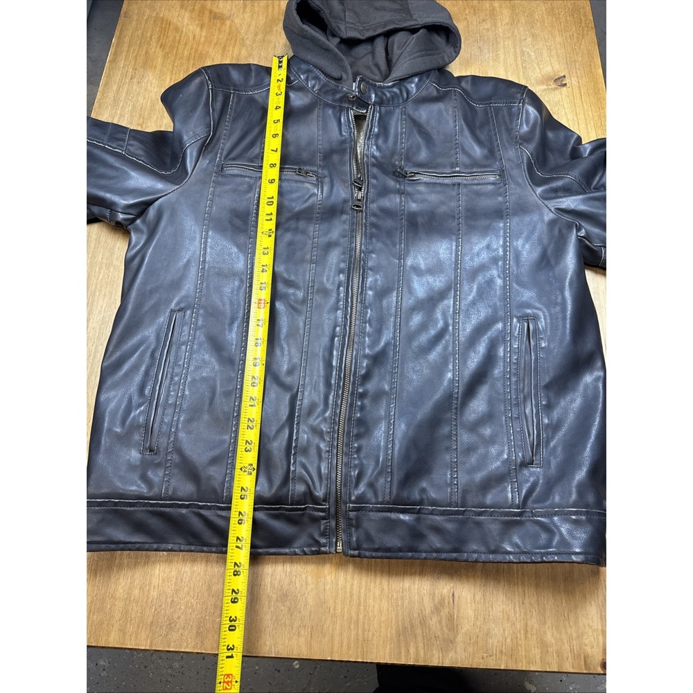 Levi's Men's Black Faux Leather Hooded Jacket Zip Front Coat Sz Large Biker - Picture 12 of 16